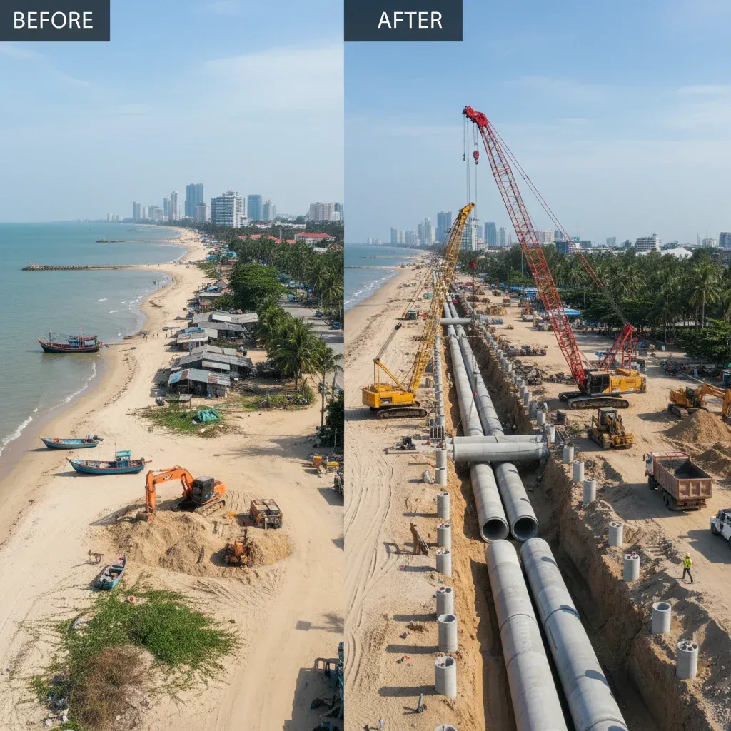 Jomtien's 200M Baht Overhaul: 700-Vehicle Parking, Flood Defense, Two-Way Traffic Returns