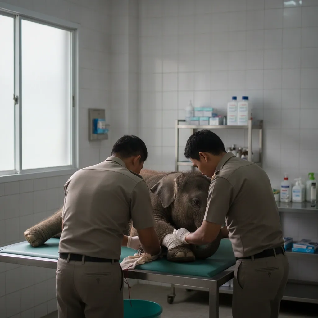 Newborn Elephant Calf Receives Critical Care in Kanchanaburi After Flood Separation